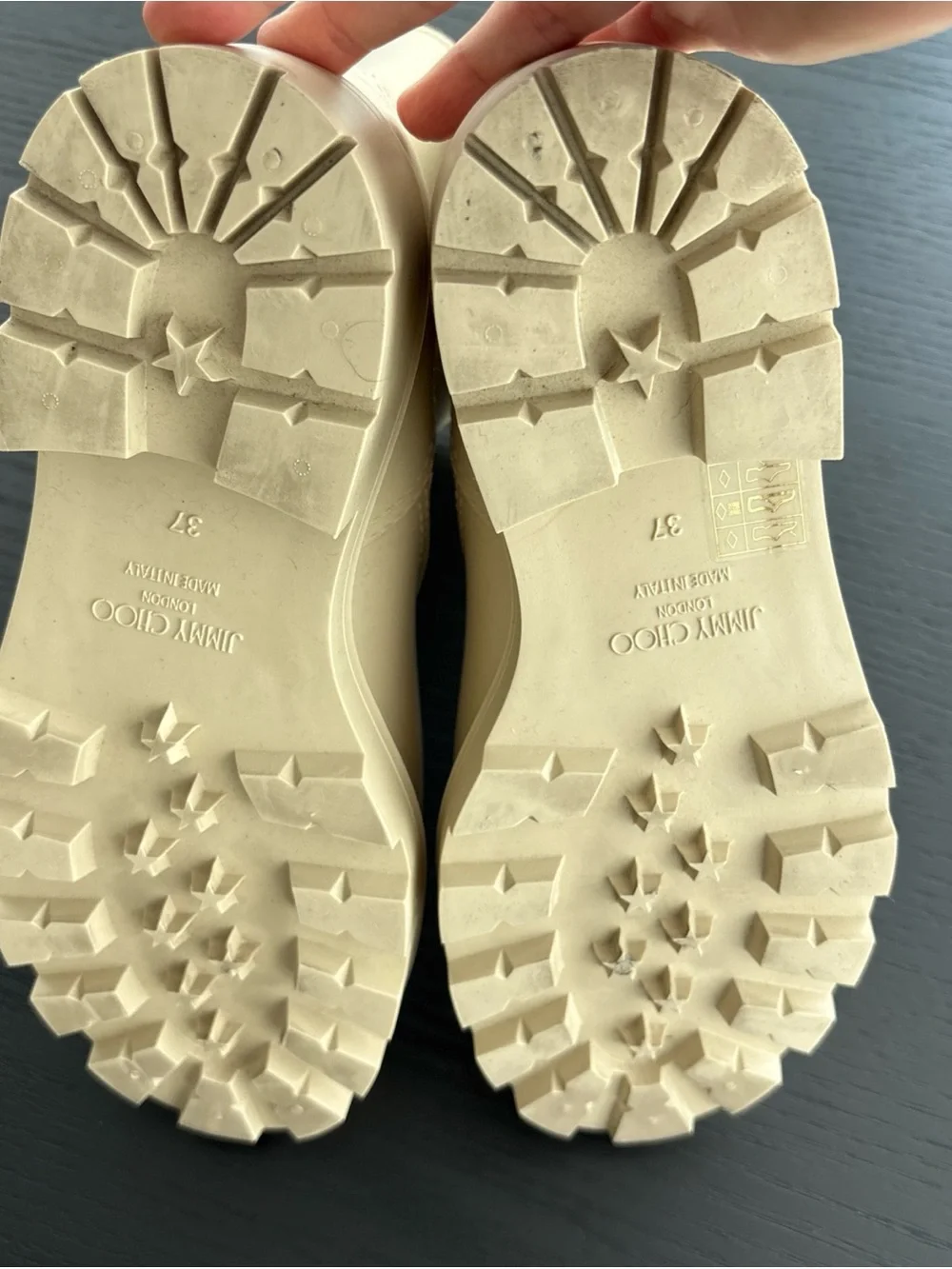 Jimmy Choo Cream Lug Sole Yael Buckle Boots Rain Boots Slip On EU 37 / US 7